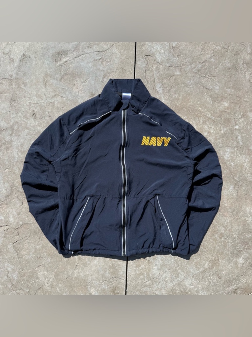 Vintage 00s US Navy Physical Training PT Fitness Navy Reflective Windbreaker